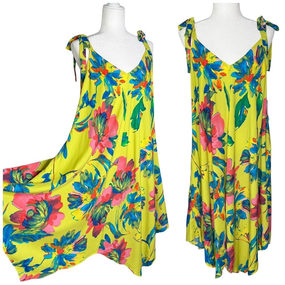 NWT Sam And Jess L Dress Floral Bow Tie Asymmetrical Beachy Lightweight‎ Flowy
